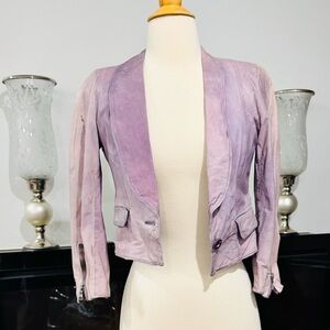 Alice + Olivia Lilac Distressed Genuine Lambskin Jacket
